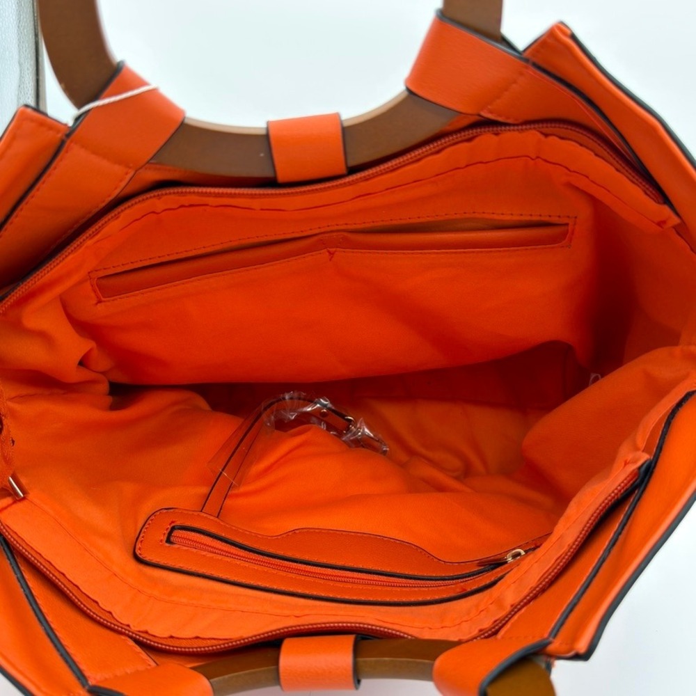 Handbag‎ Republic Classic Boho Orange Tote Bag Set Vegan Leather Wallet Strap - Picture 5 of 6